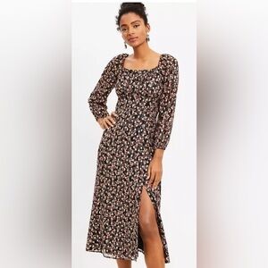 Loft Floral Long Sleeve Dress Gold Dots